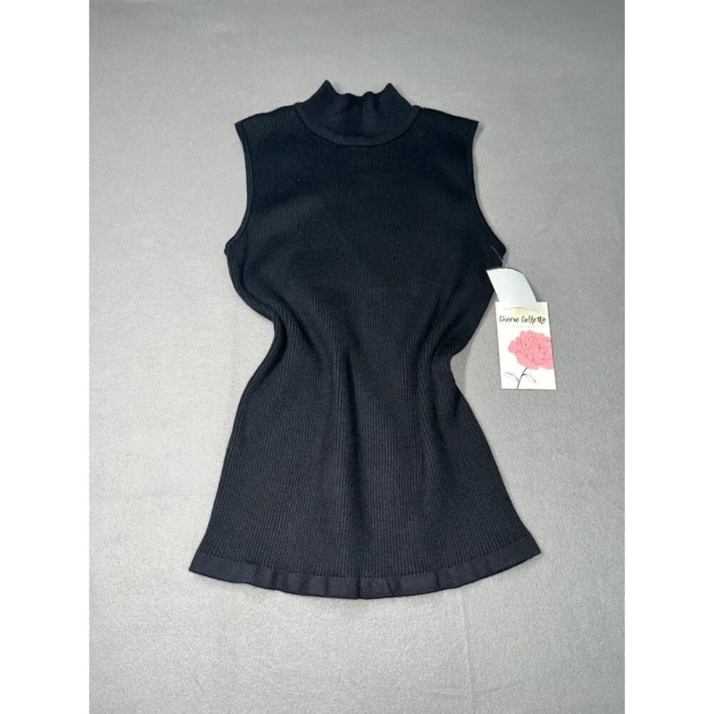 NWT Womans L Black turtle neck sleeveless top ribbed stretchy office attire